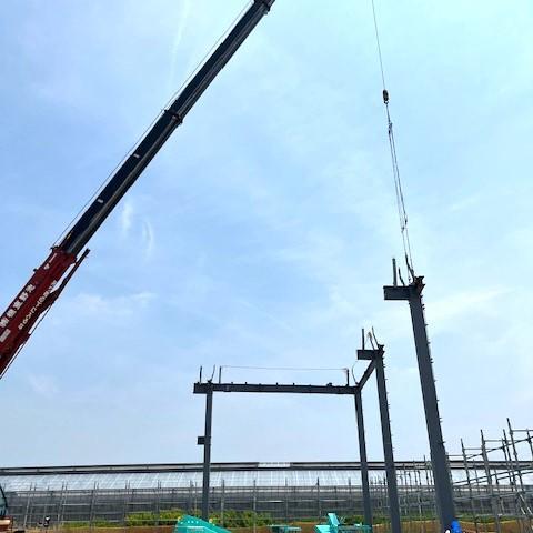 ㈱鈴木化工工場新築工事　鉄骨建方